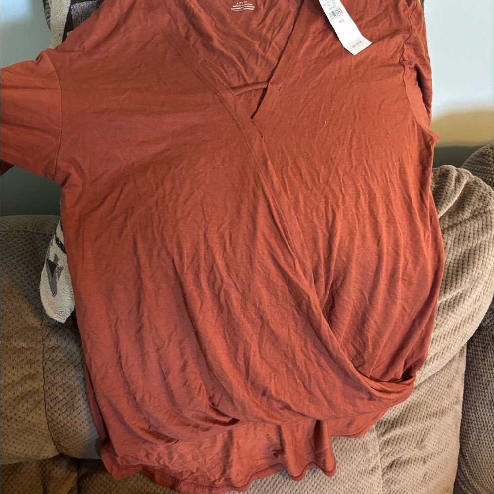 American Eagle Outfitters Rust Short Sleeve Wrap Top